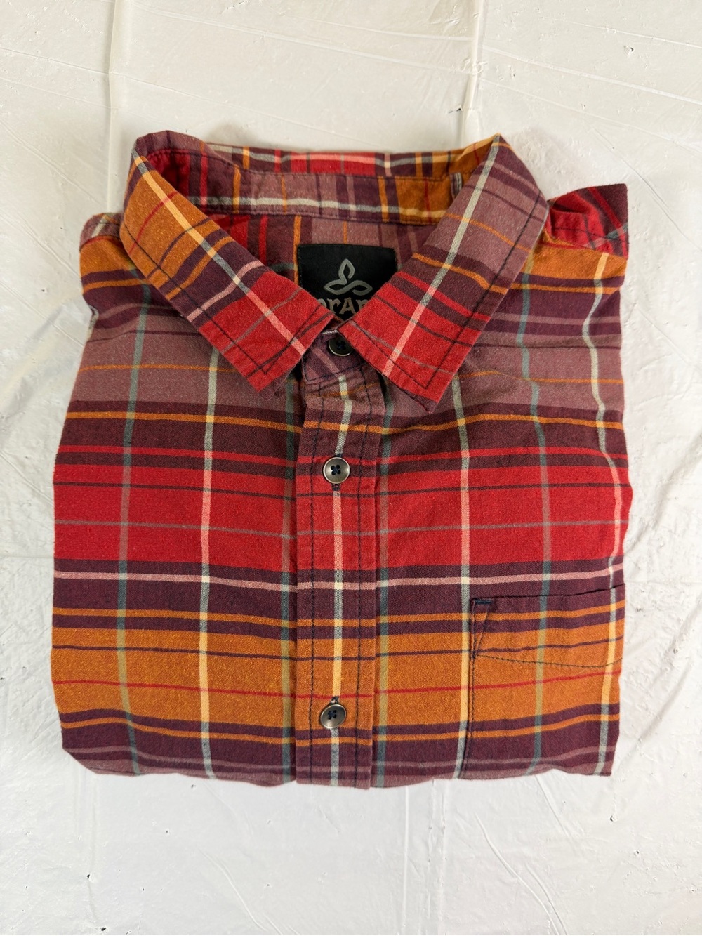 Prana Men's Plaid Button-Down Shirt‎ - Red, Orange & Purple